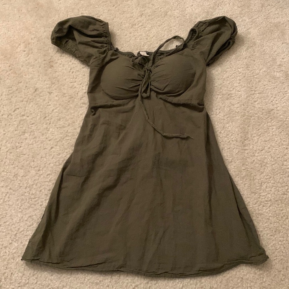 Dark green mini ruffle dress